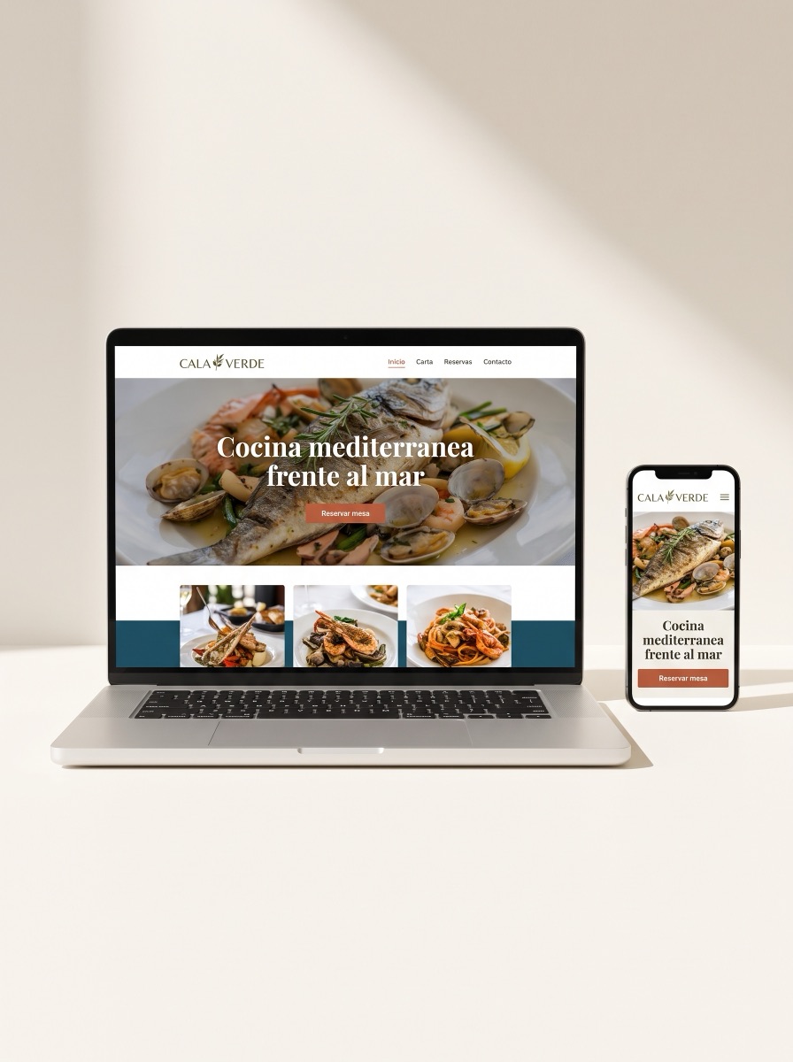 Mockup de la web del restaurante Cala Verde, Ibiza