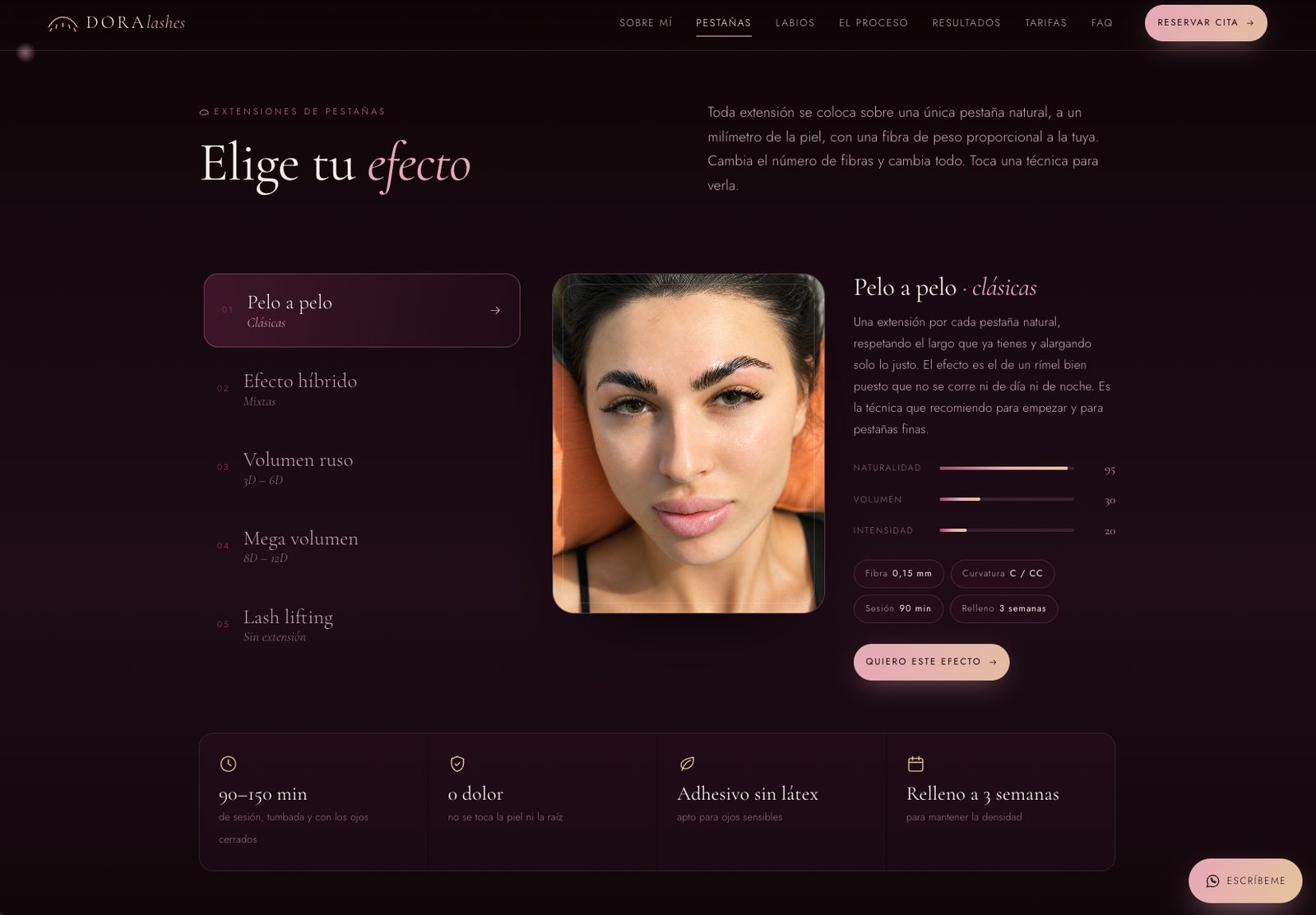 Web de DORA lashes, extensiones de pestañas en Ibiza