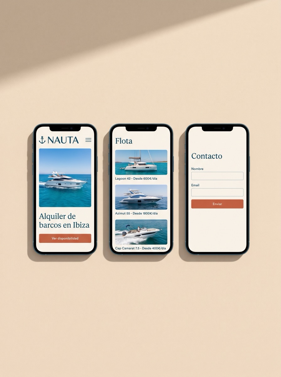 Mockup de la web de chárter náutico Nauta, Ibiza