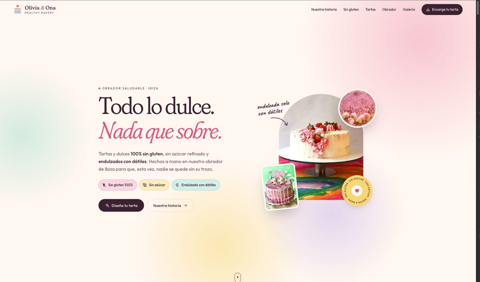 Web de Olivia & Ona, obrador saludable de tartas en Ibiza