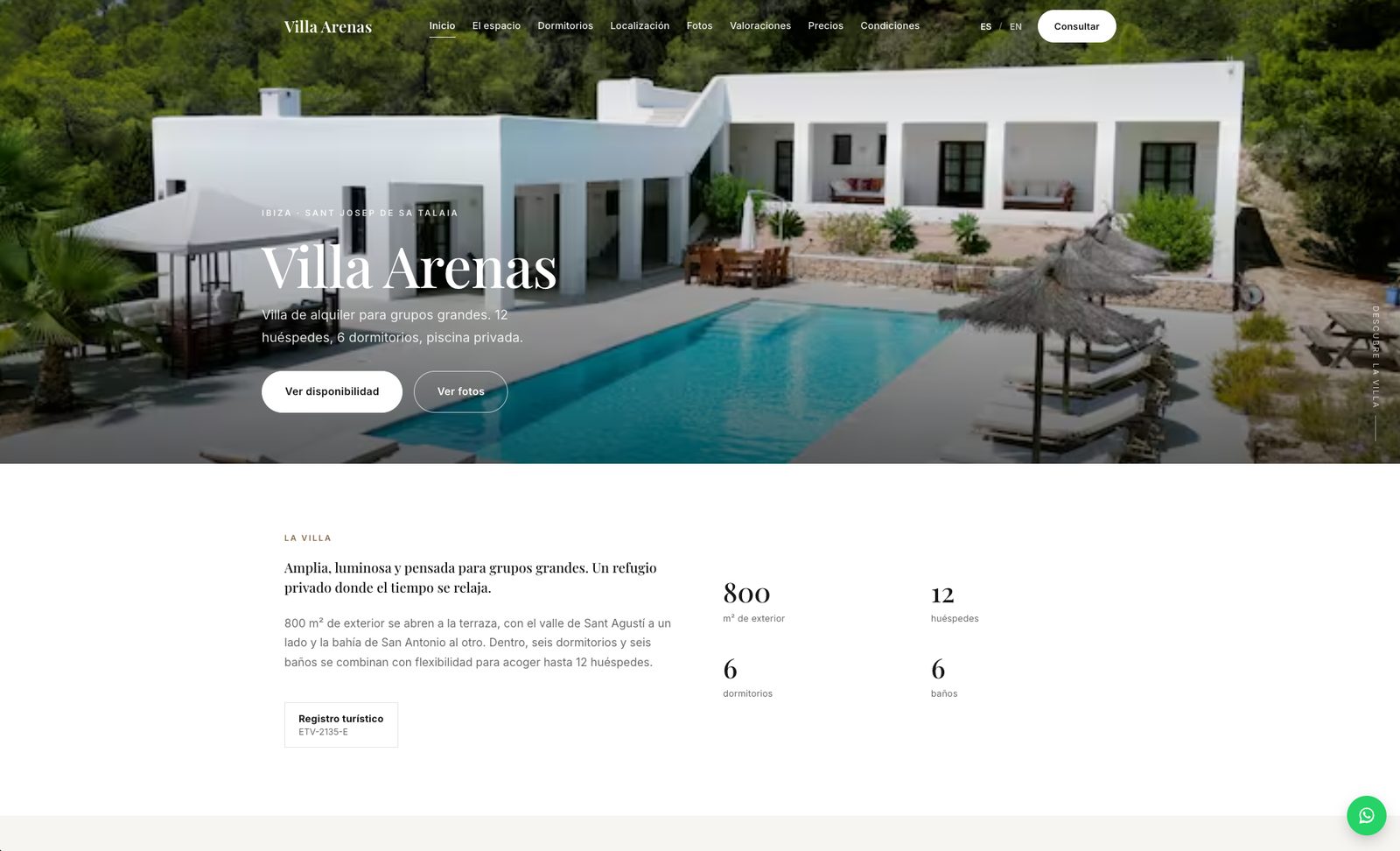 Web de Villa Arenas, villa de alquiler para grupos en Ibiza